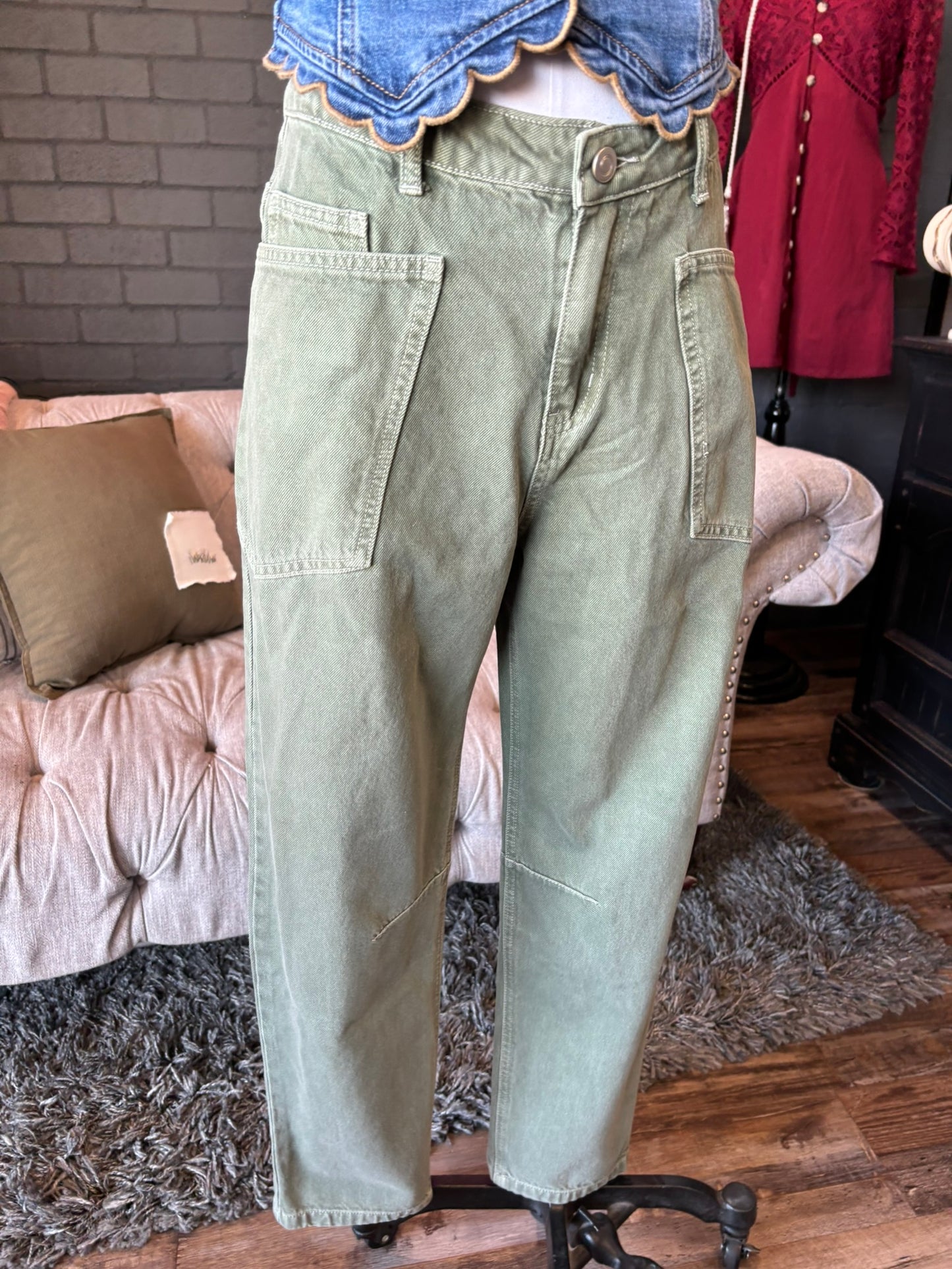 Sage Barrel Utility Jeans
