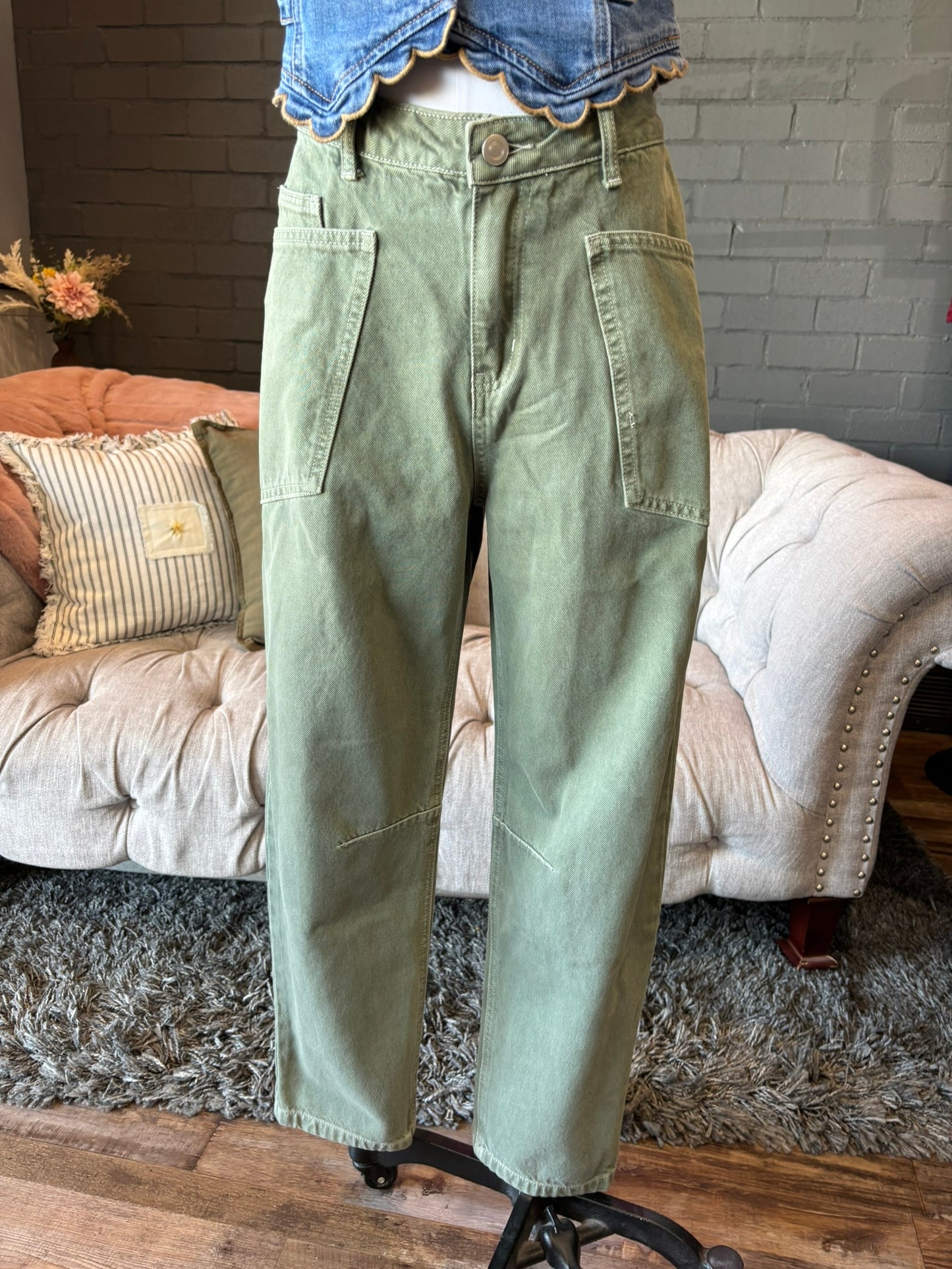 Sage Barrel Utility Jeans