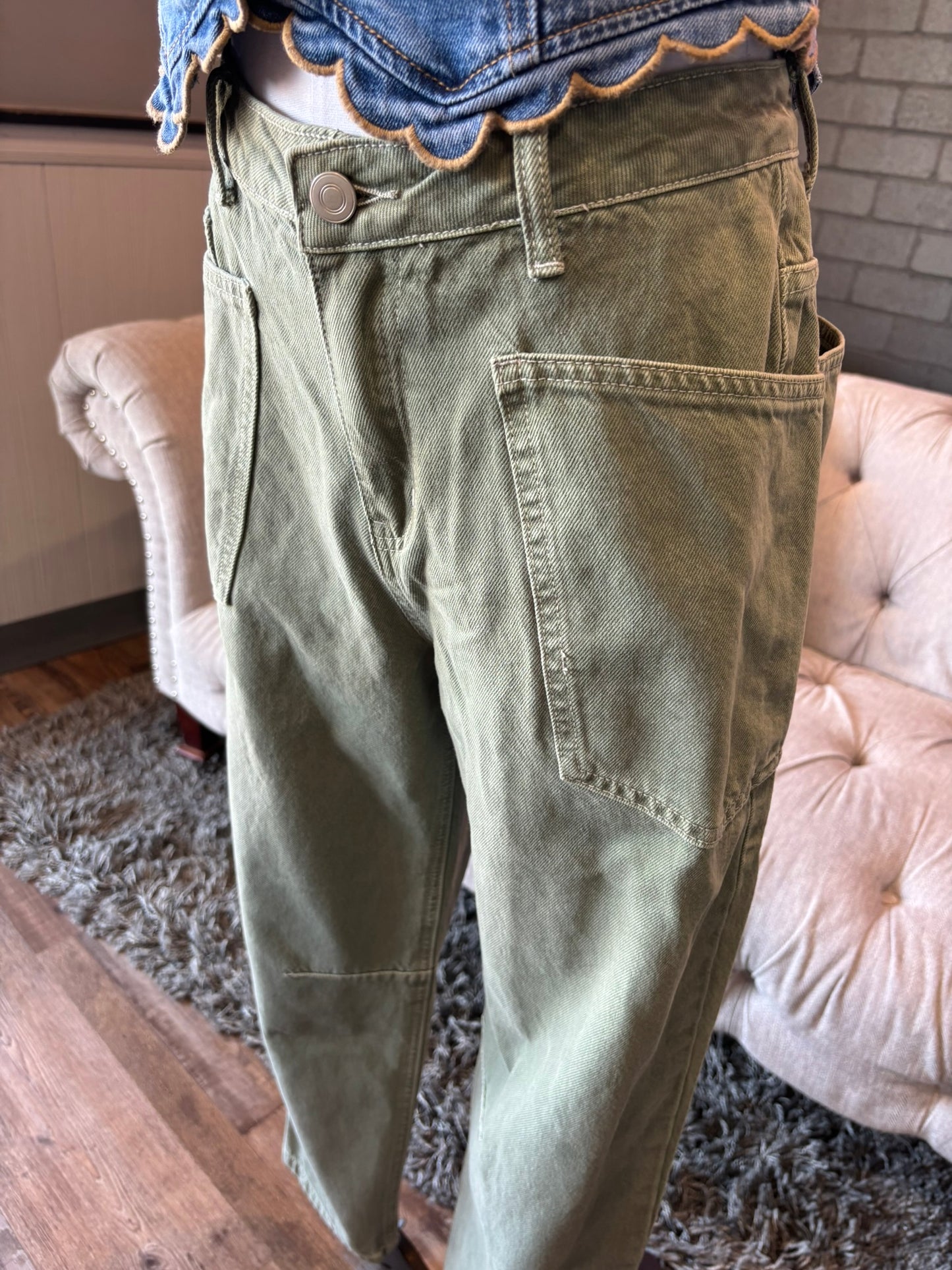Sage Barrel Utility Jeans