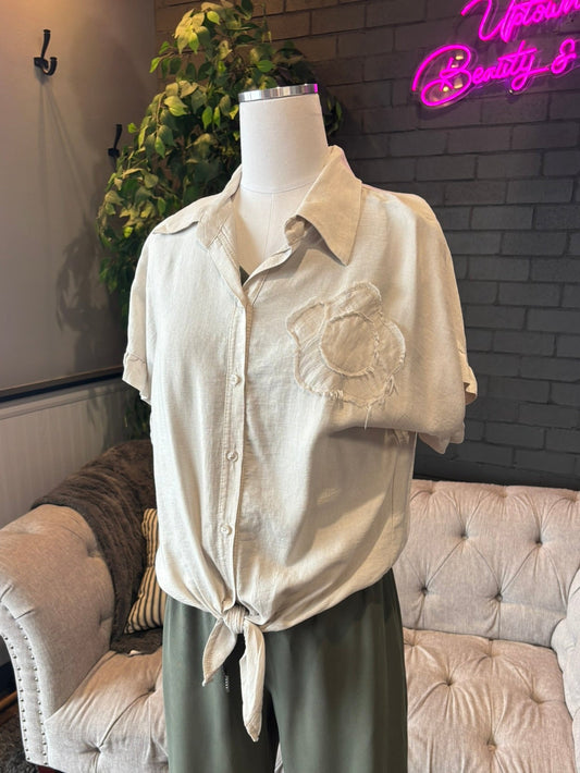 Maria Floral Tie Top - Beige