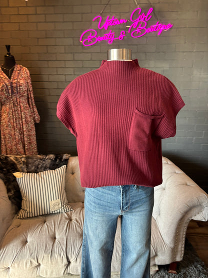 Delia Short Sleeve Sweater - Red