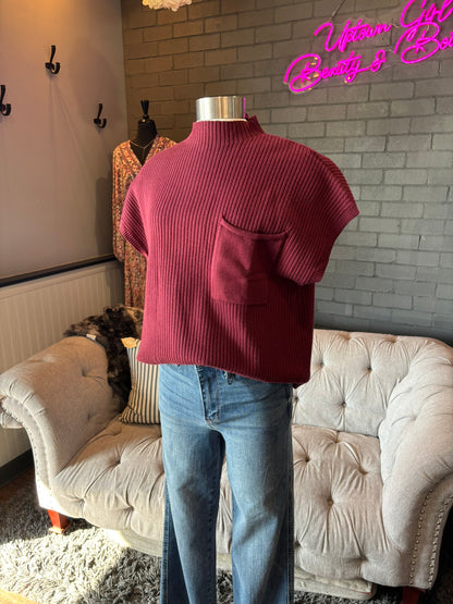 Delia Short Sleeve Sweater - Red