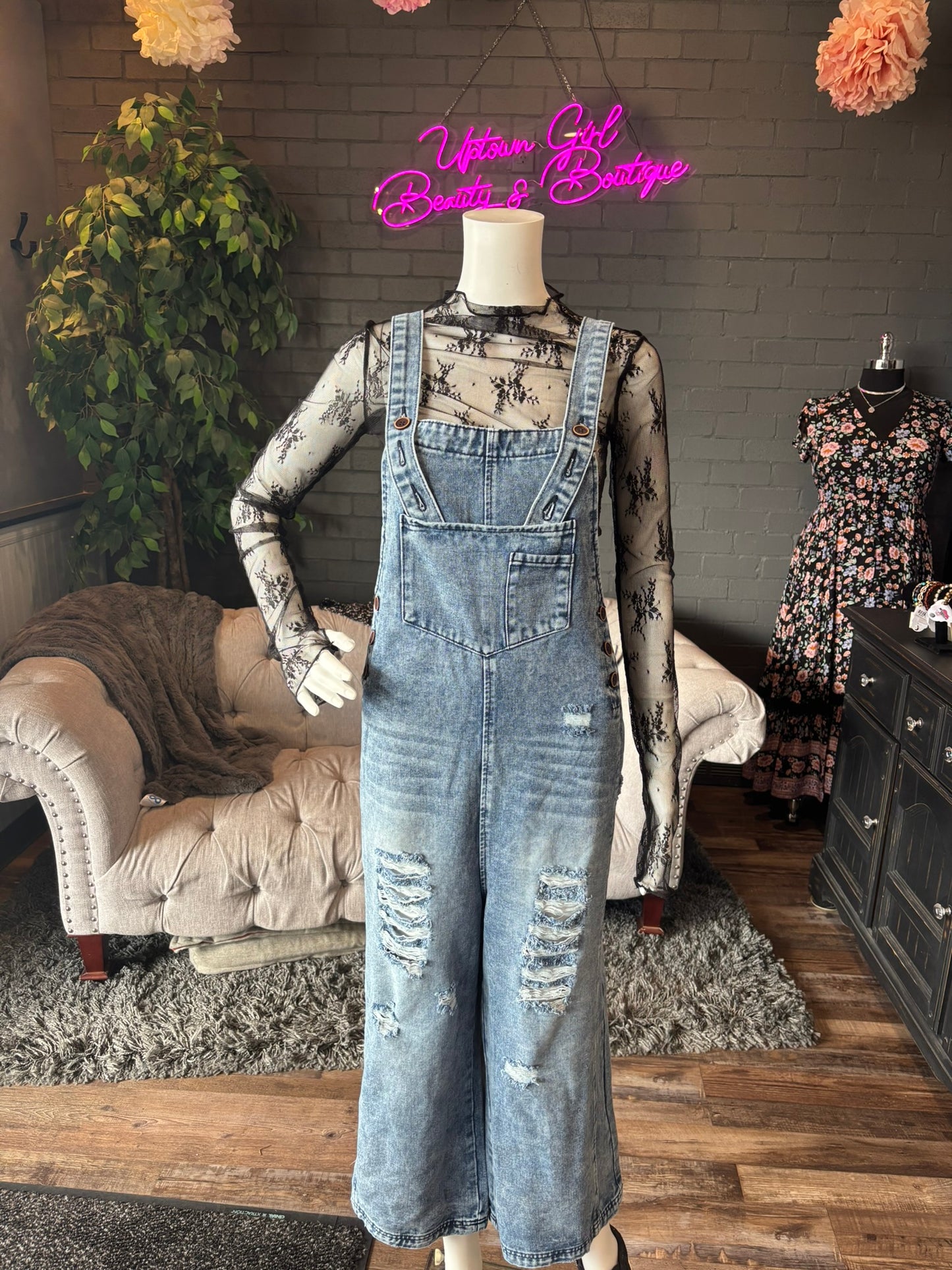 Stone Distressed Denim Bibs