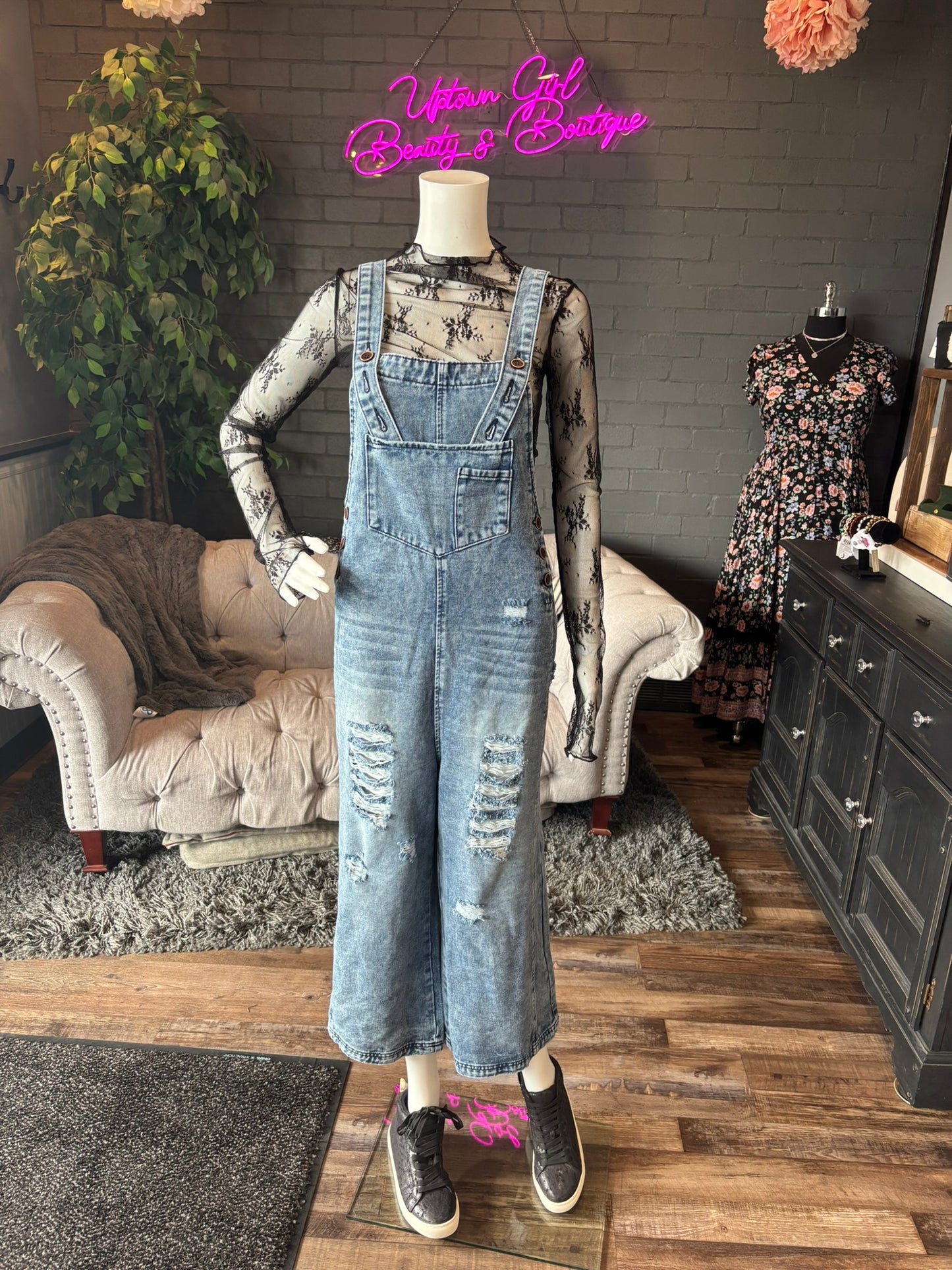 Stone Distressed Denim Bibs