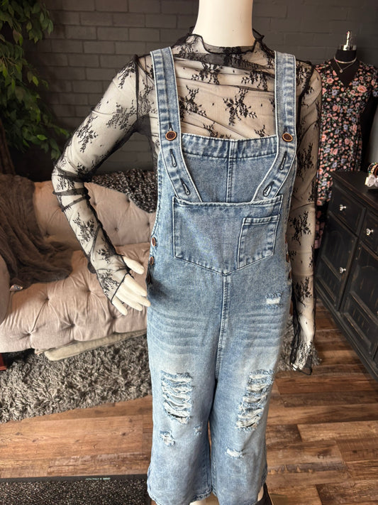 Stone Distressed Denim Bibs