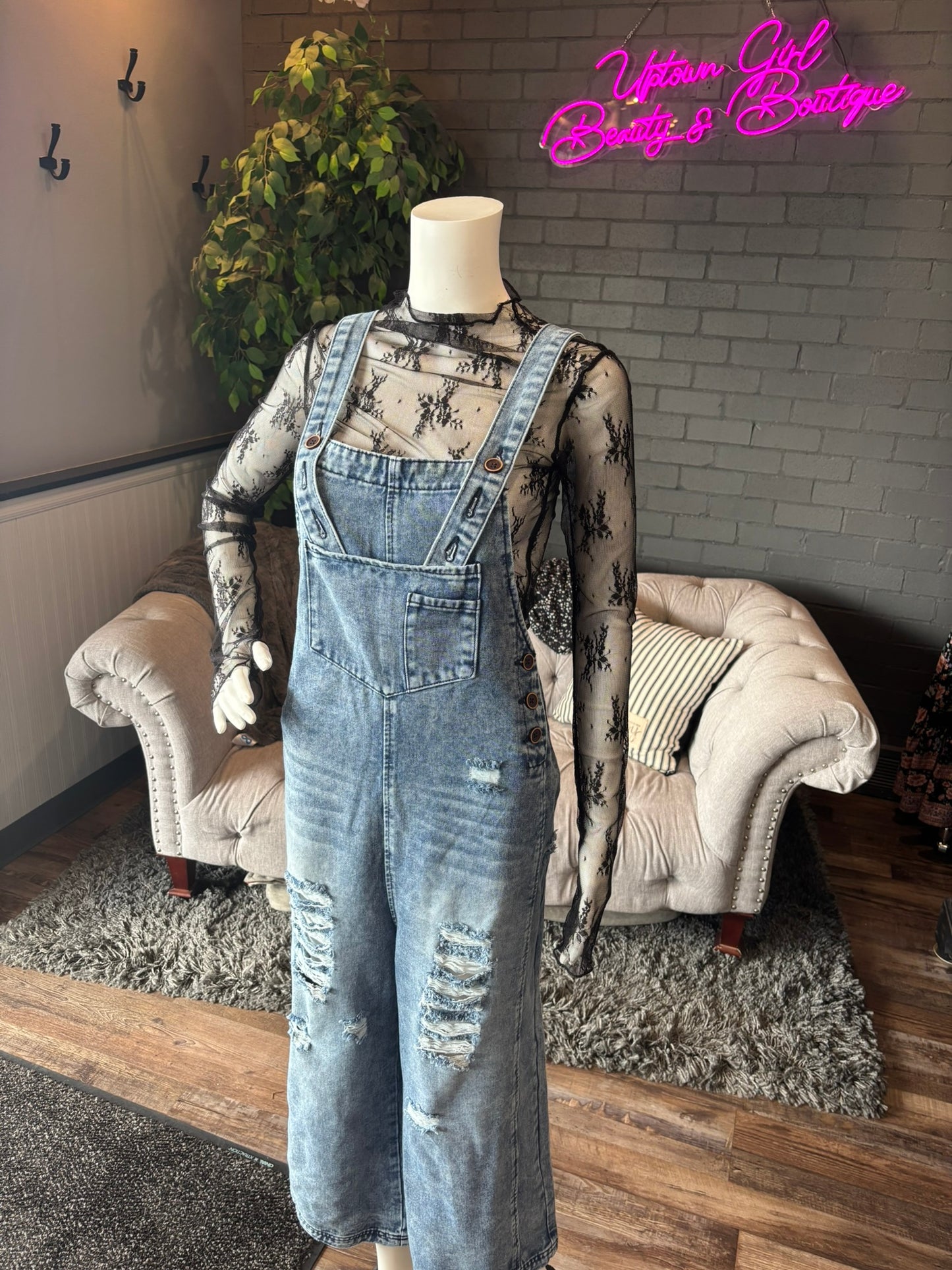 Stone Distressed Denim Bibs