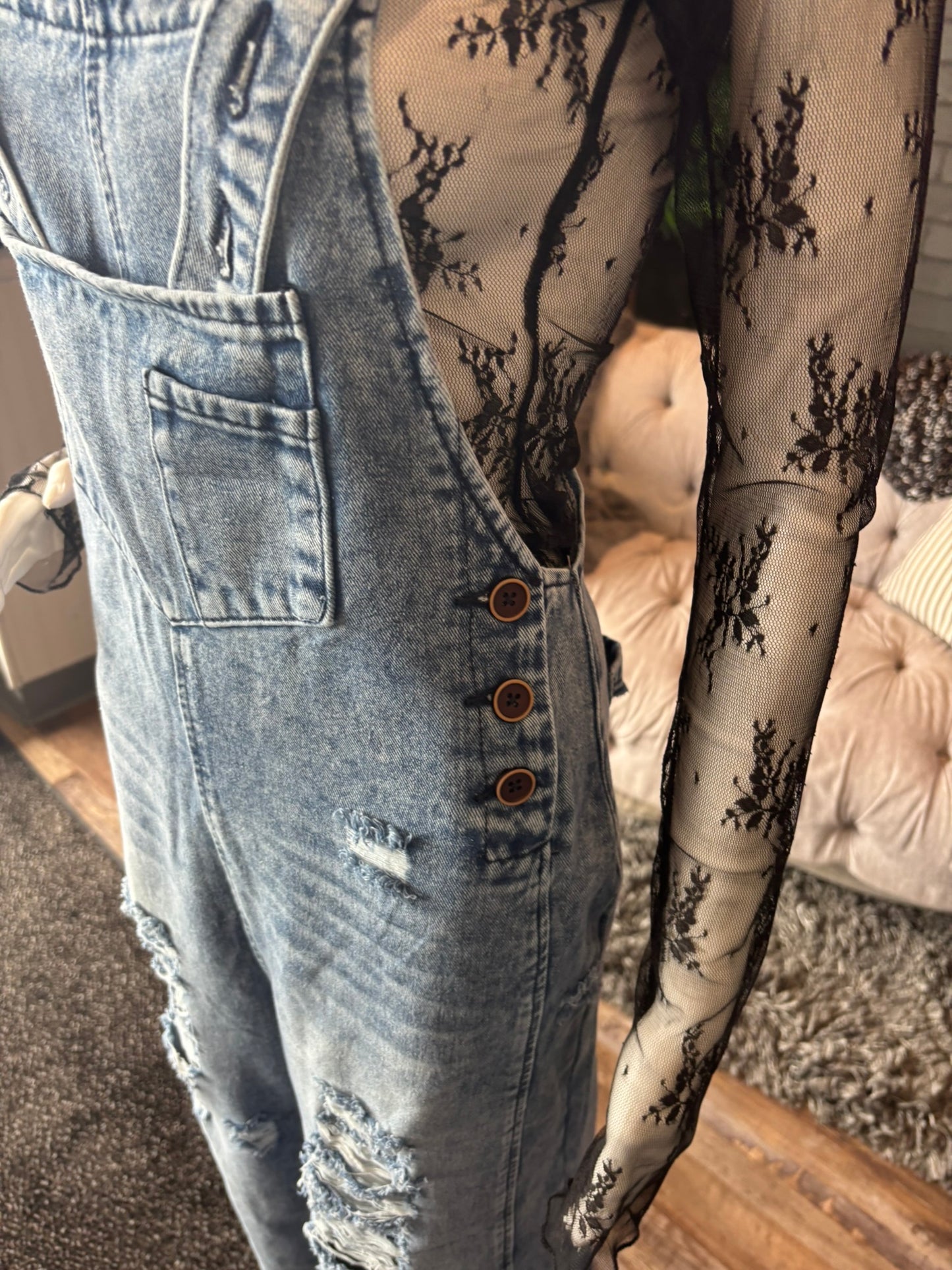 Stone Distressed Denim Bibs