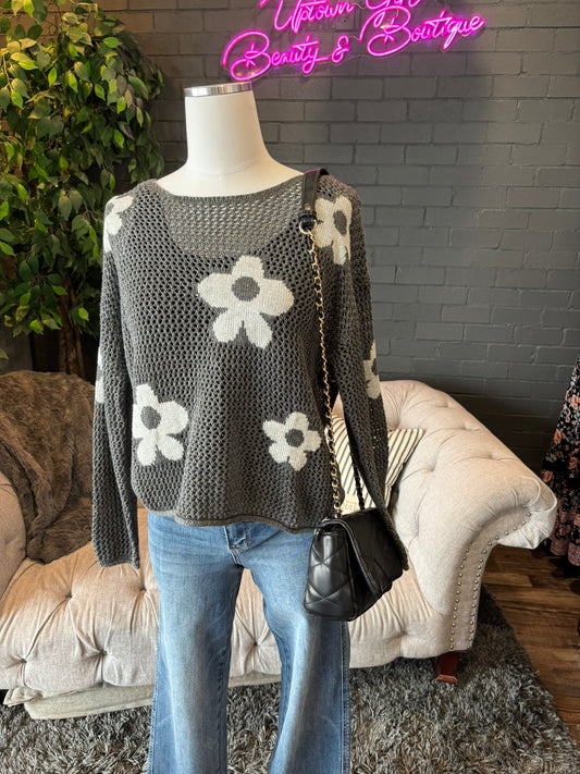Daisy Crochet Knit Sweater