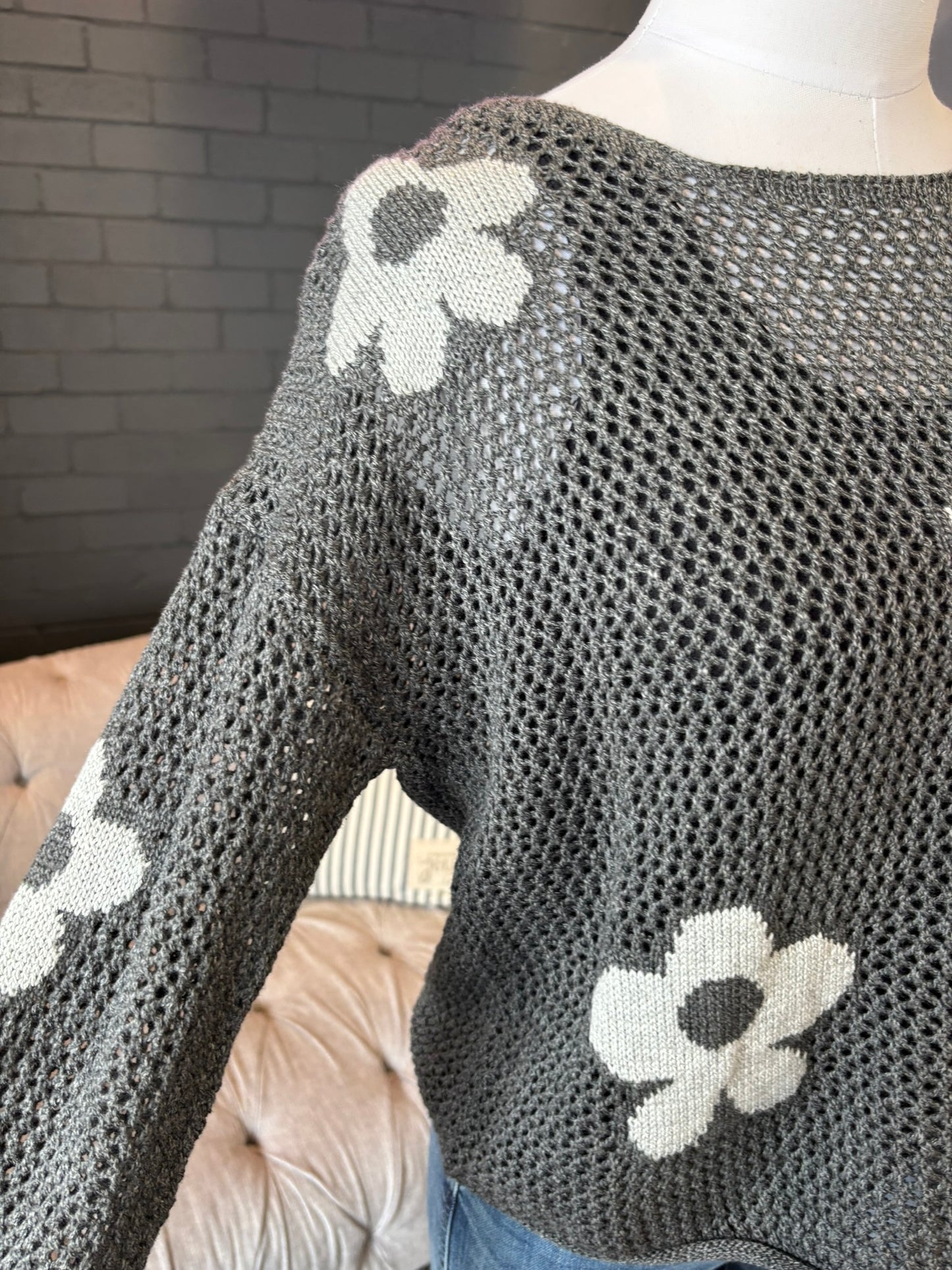 Daisy Crochet Knit Sweater