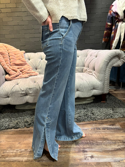 Clara Slit-Hem Flare Jeans