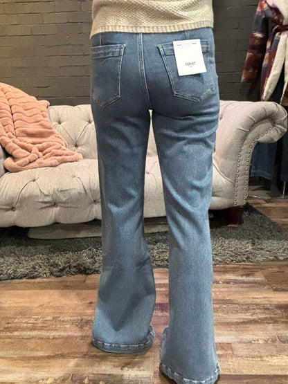Clara Slit-Hem Flare Jeans