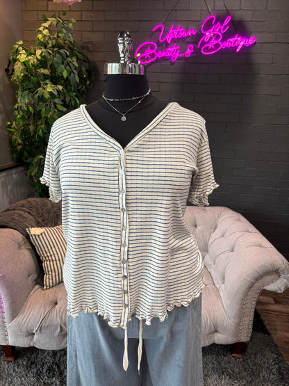 Ruffle White & Blue Shirt