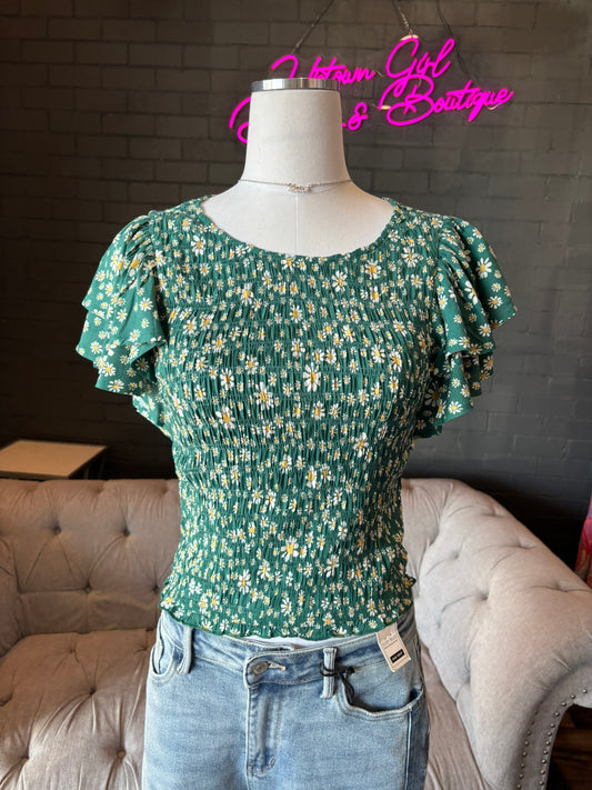 Daisy Smocked Ruffle Sleeve Top