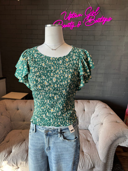 Daisy Smocked Ruffle Sleeve Top