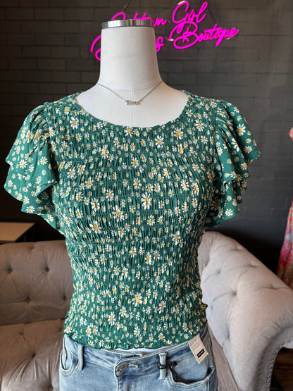 Daisy Smocked Ruffle Sleeve Top