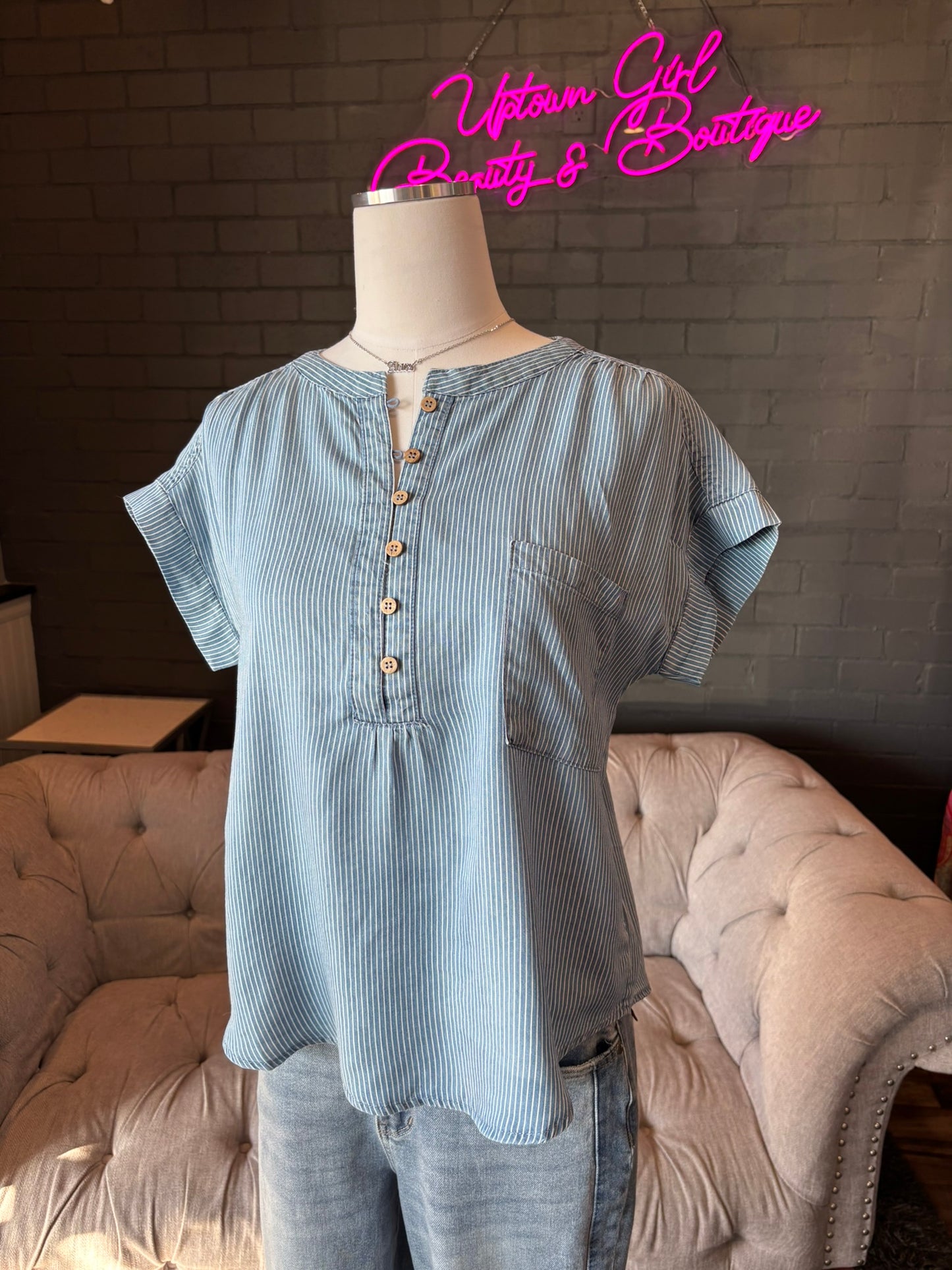 Nellie Chambray Henley Top