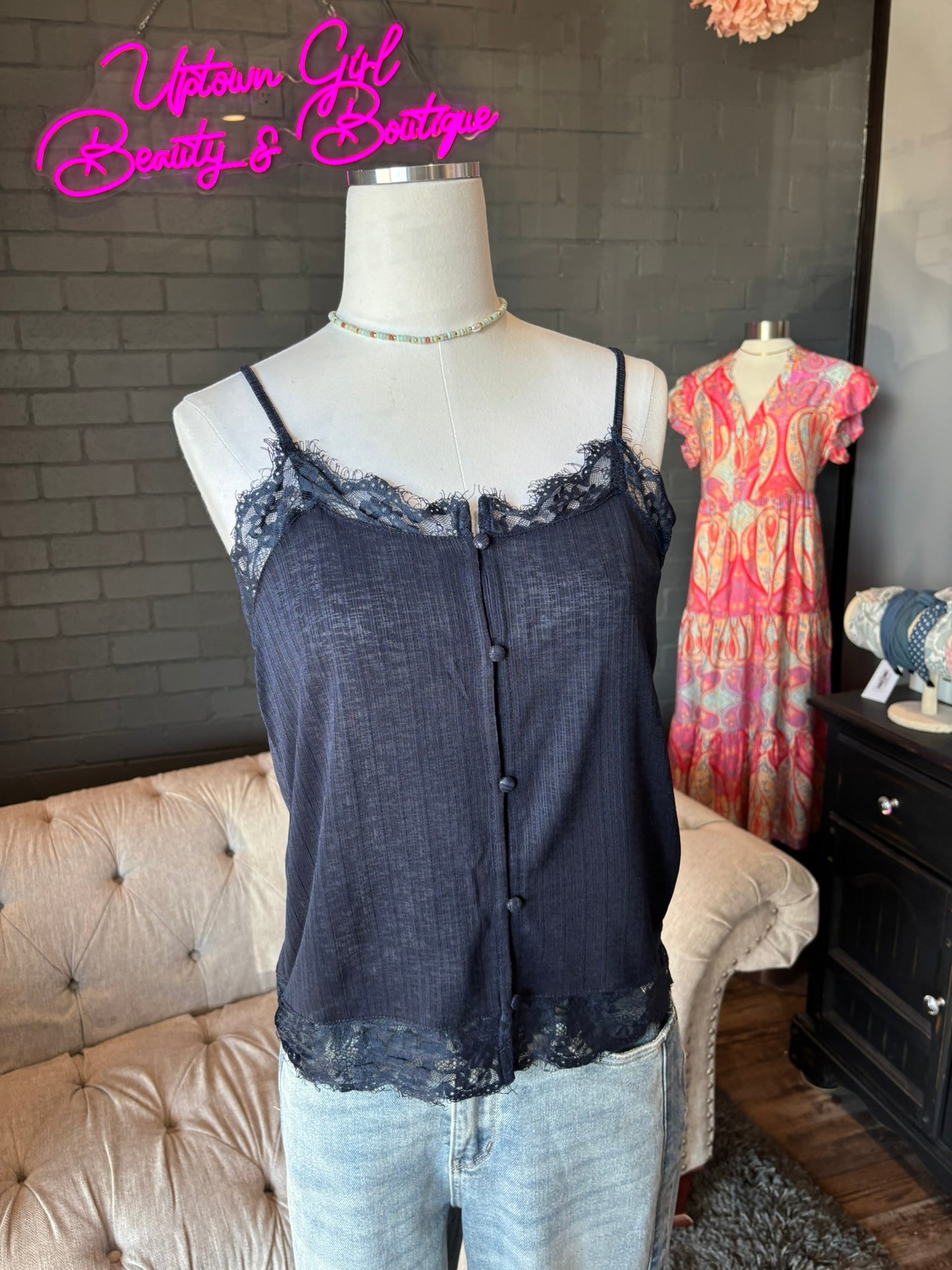 Midnight Lace Trim Cami