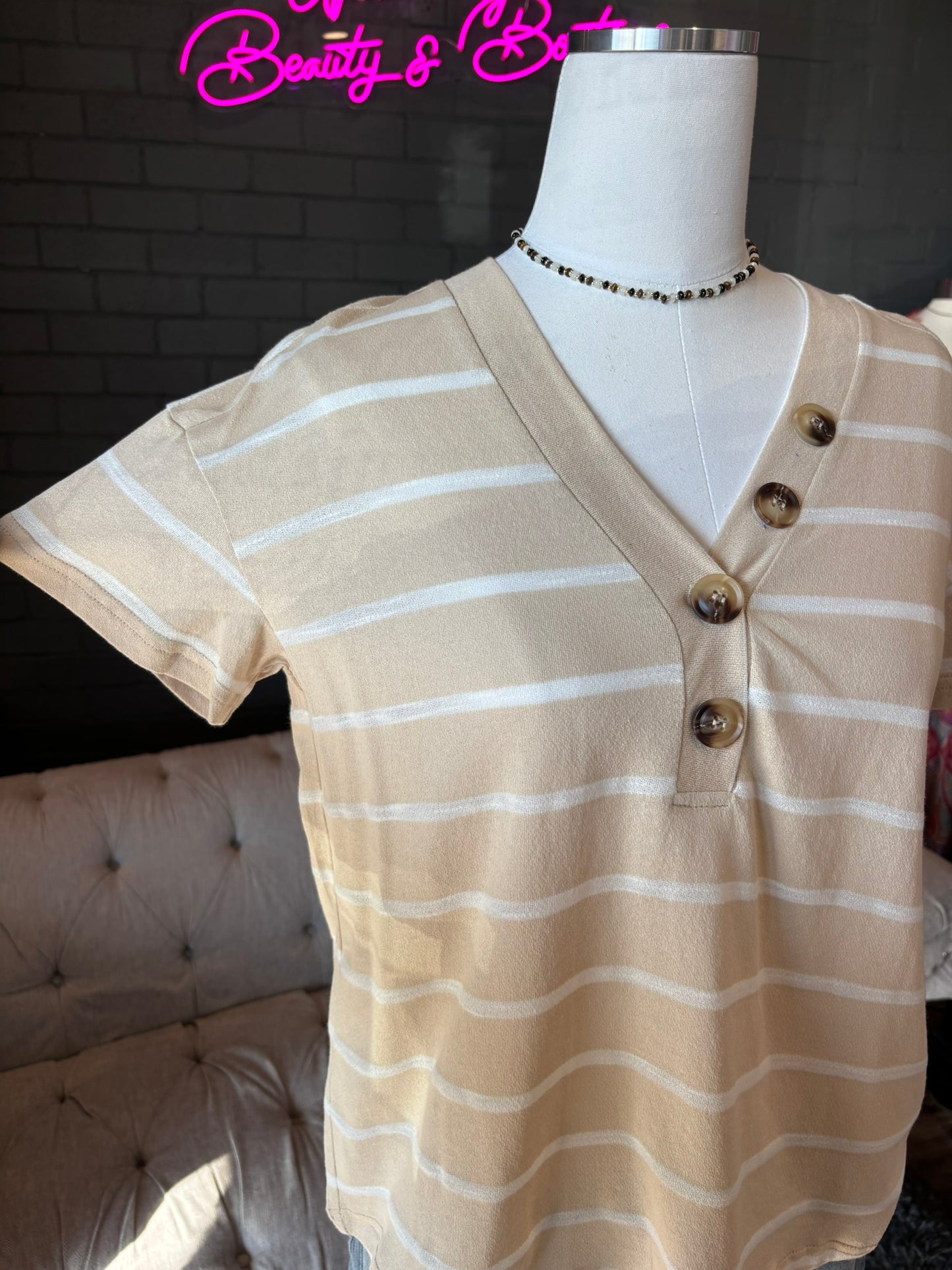 Kelly Button V-Neck Tee