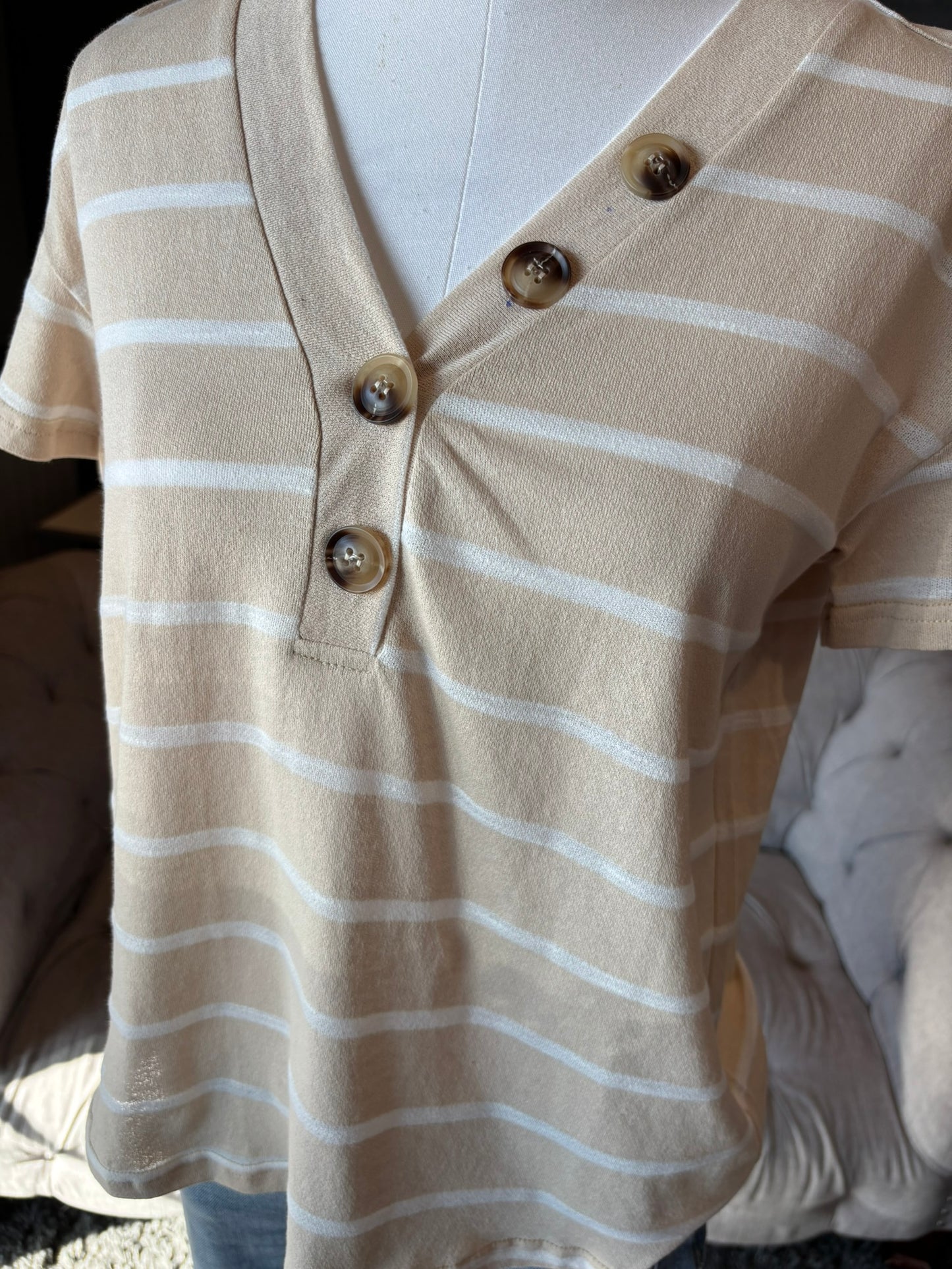 Kelly Button V-Neck Tee