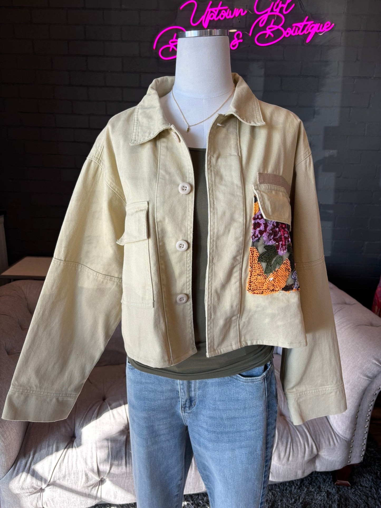Genevieve Floral Lace Denim Jacket