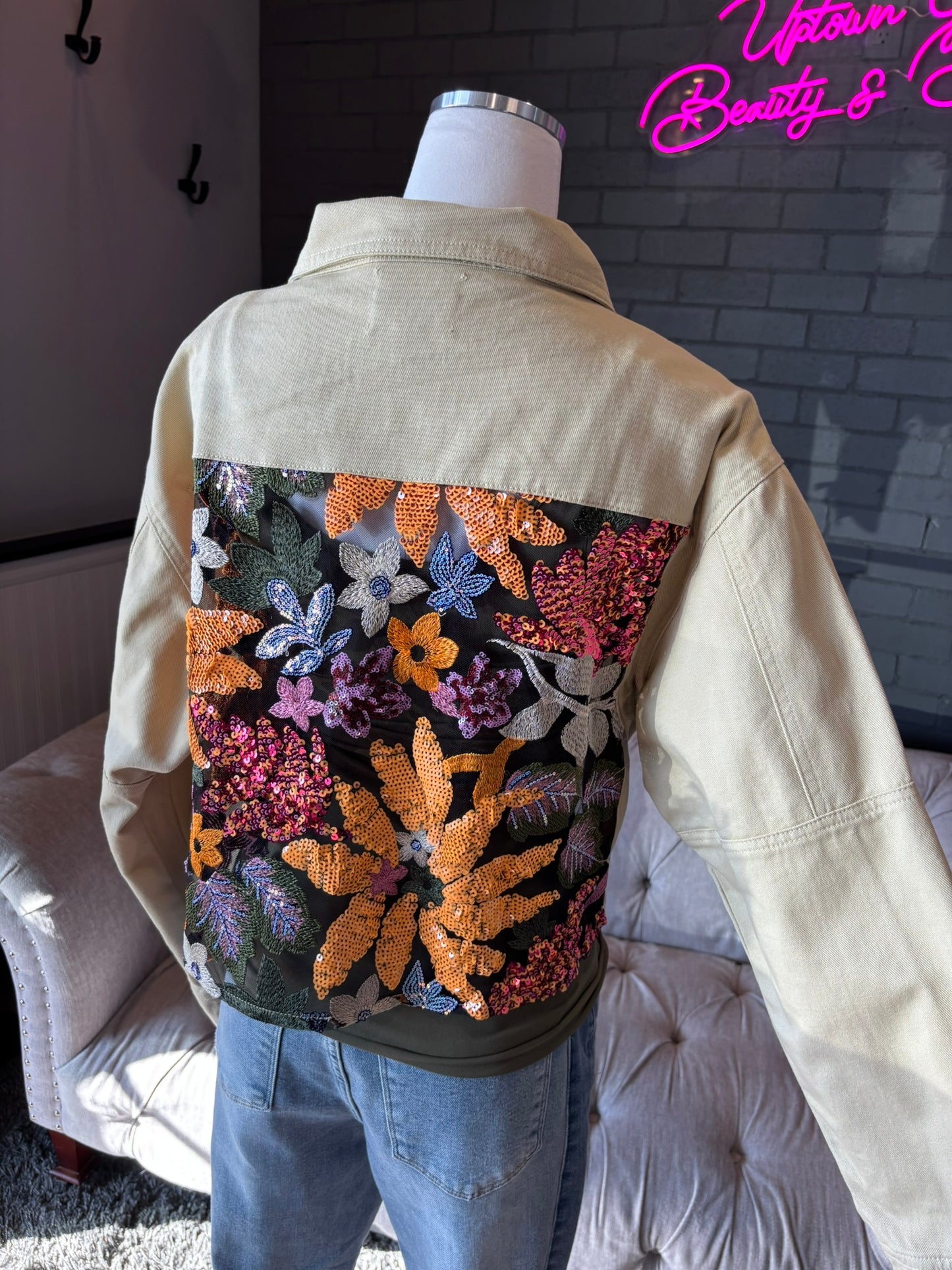 Genevieve Floral Lace Denim Jacket