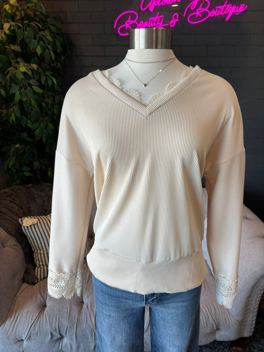 Avery Lace Trim Tee - Apricot