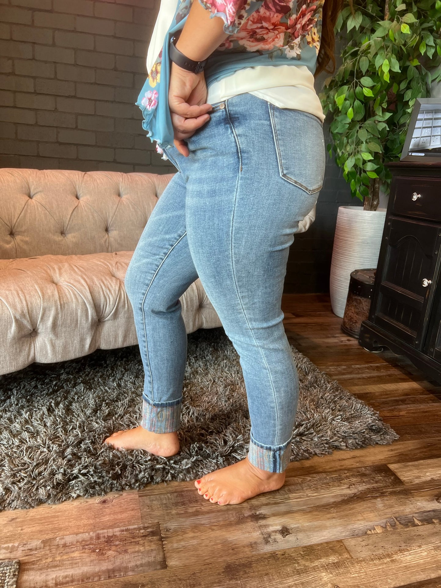 Selene Printed Cuff Cropped Jeans