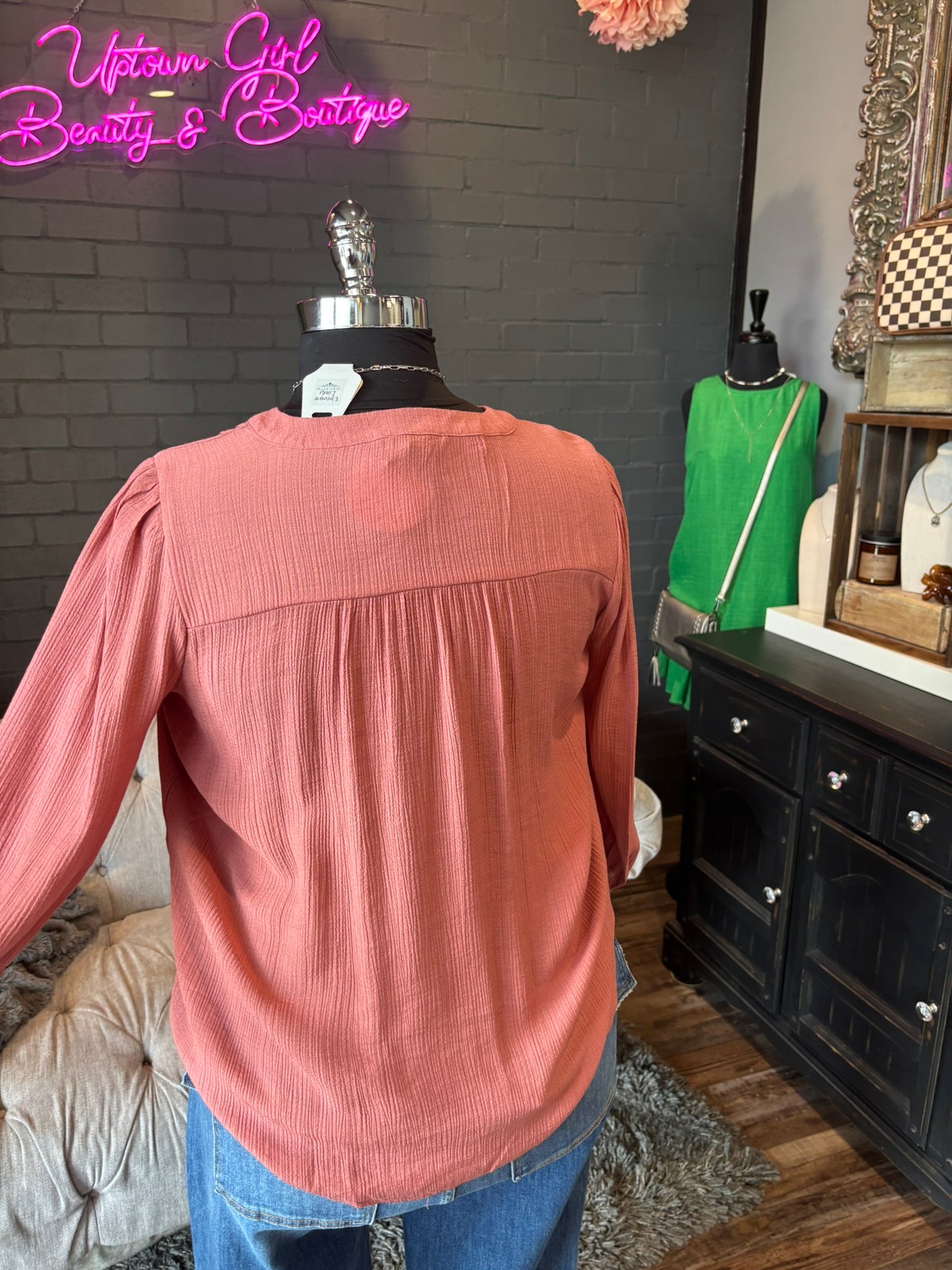 Pleated Charm Tie-Front Blouse
