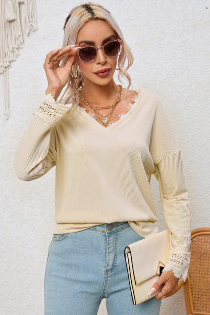 Avery Lace Trim Tee - Apricot
