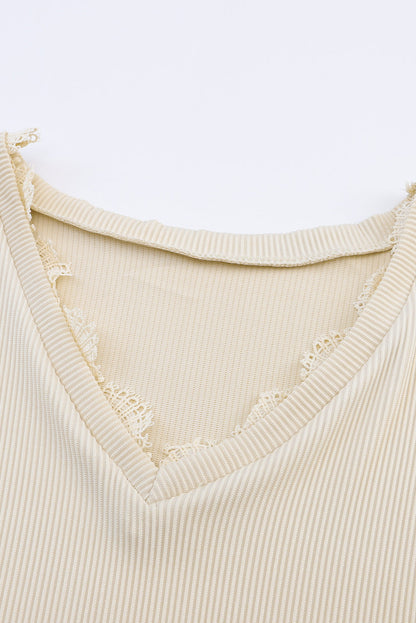 Avery Lace Trim Tee - Apricot