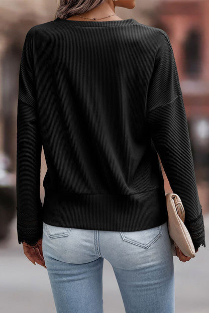 Avery Lace Trim Tee - Black