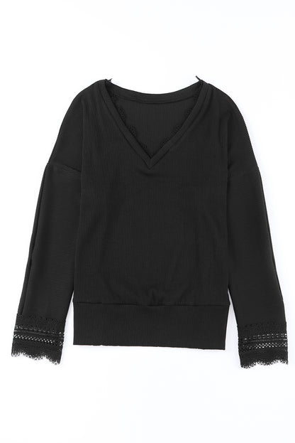 Avery Lace Trim Tee - Black
