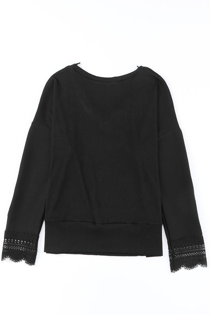 Avery Lace Trim Tee - Black