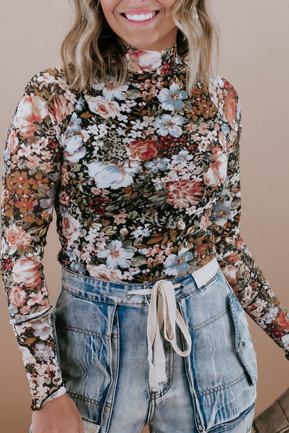Logan Floral Mesh Mockneck Top