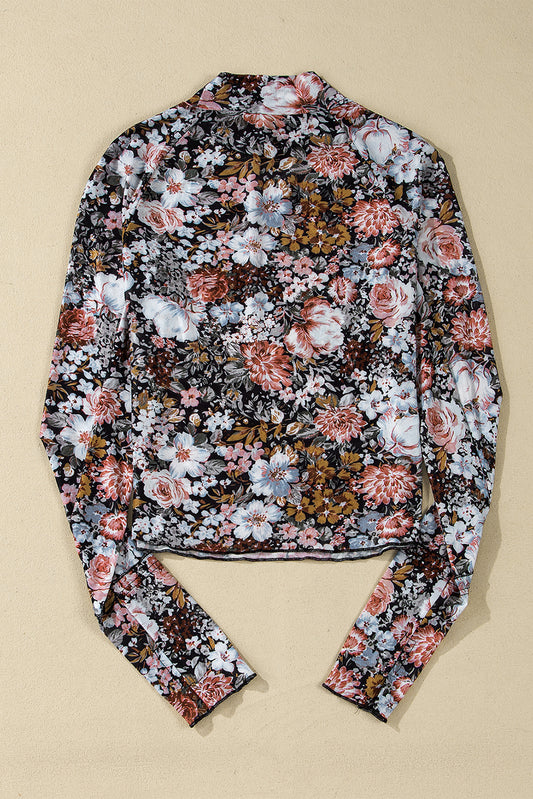 Logan Floral Mesh Mockneck Top