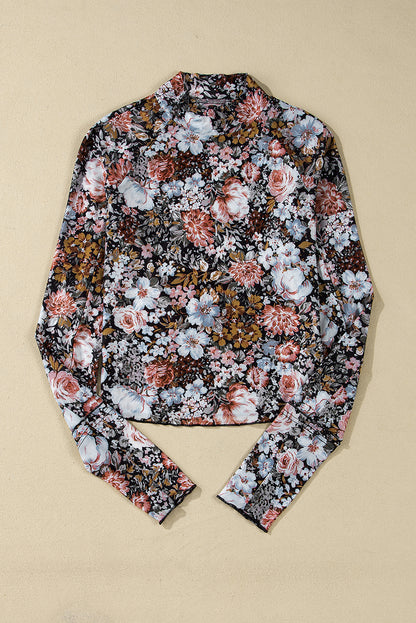 Logan Floral Mesh Mockneck Top