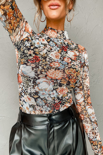 Logan Floral Mesh Mockneck Top