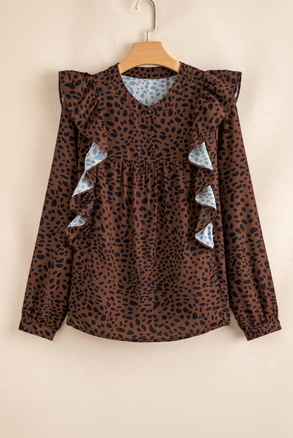 Sandra Leopard Ruffle Blouse