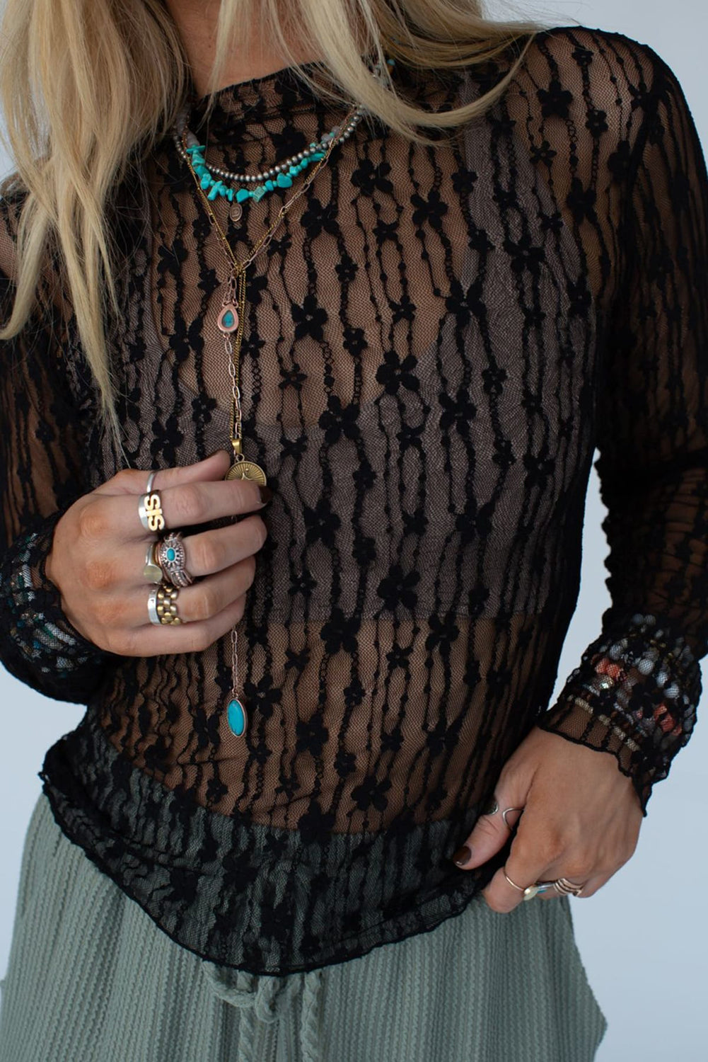 Becca Sheer Floral Lace Top