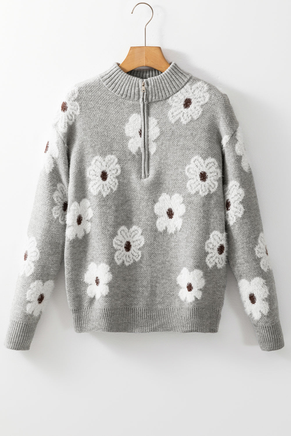 Jensen Floral Zip-Up Sweater - Grey