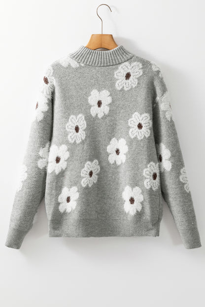 Jensen Floral Zip-Up Sweater - Grey