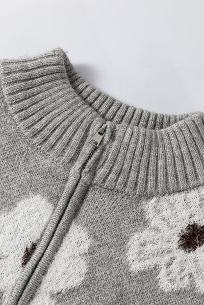 Jensen Floral Zip-Up Sweater - Grey