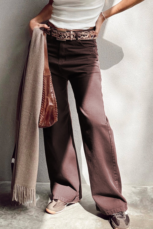 Vivian Straight Leg Denim Jeans - Coffee