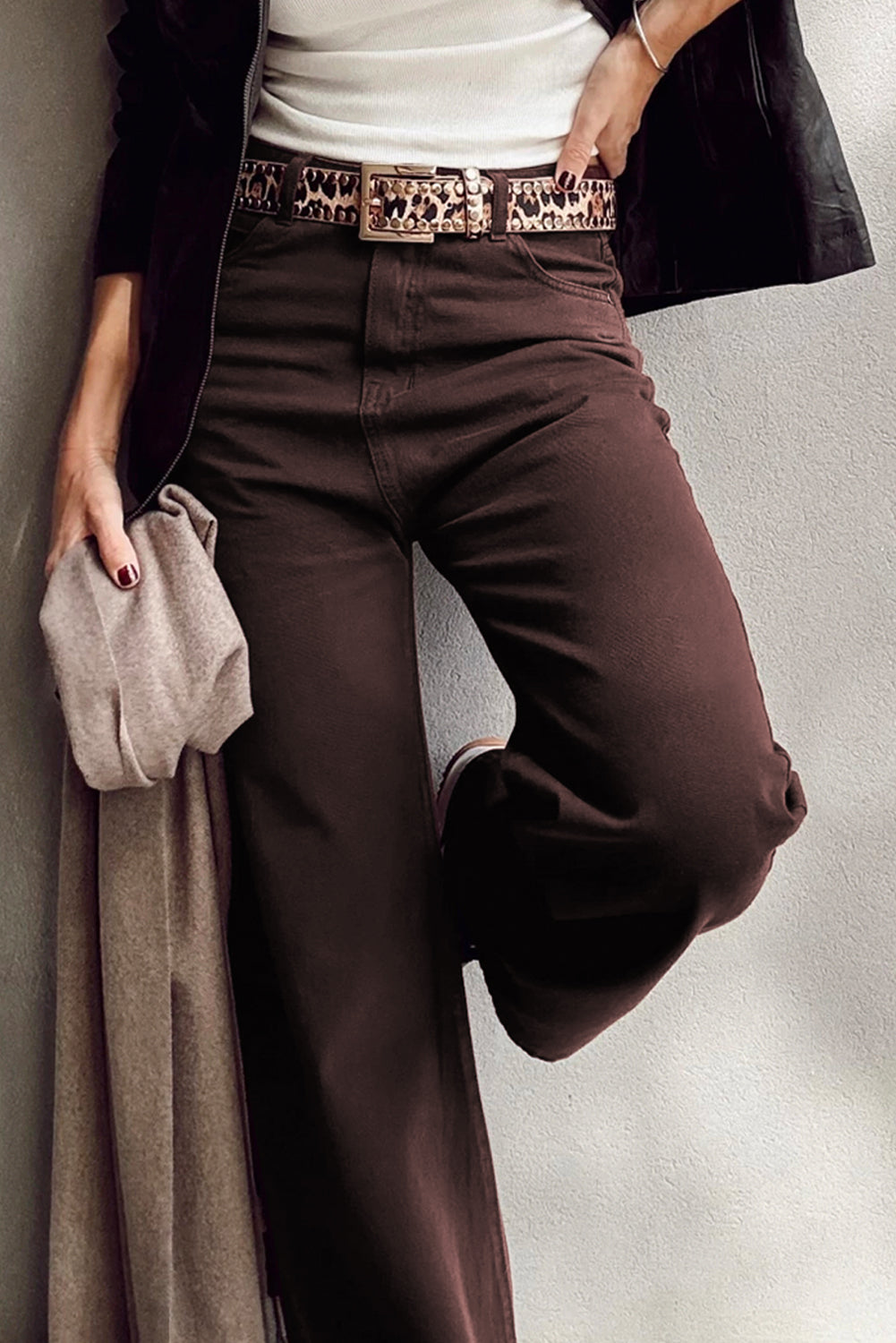 Vivian Straight Leg Denim Jeans - Coffee