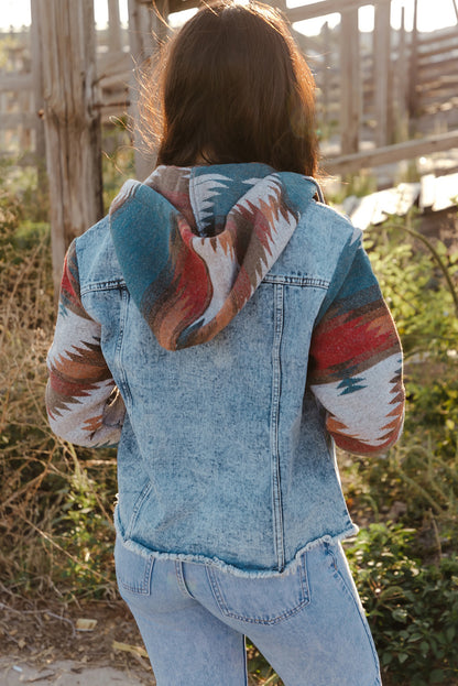 Arabella Aztec Frayed Denim Jacket