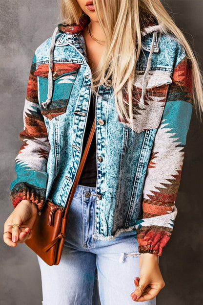 Arabella Aztec Frayed Denim Jacket