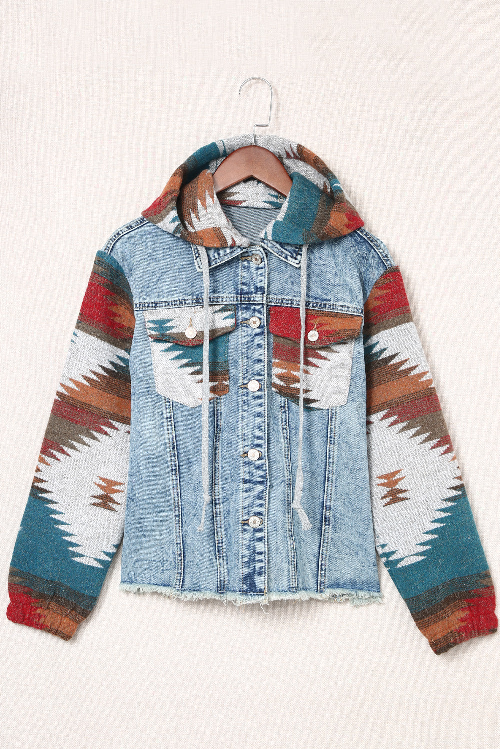 Arabella Aztec Frayed Denim Jacket