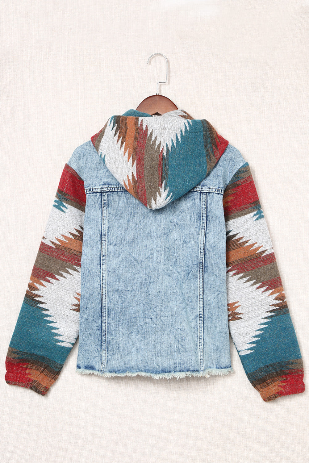 Arabella Aztec Frayed Denim Jacket