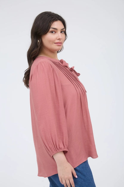 Pleated Charm Tie-Front Blouse