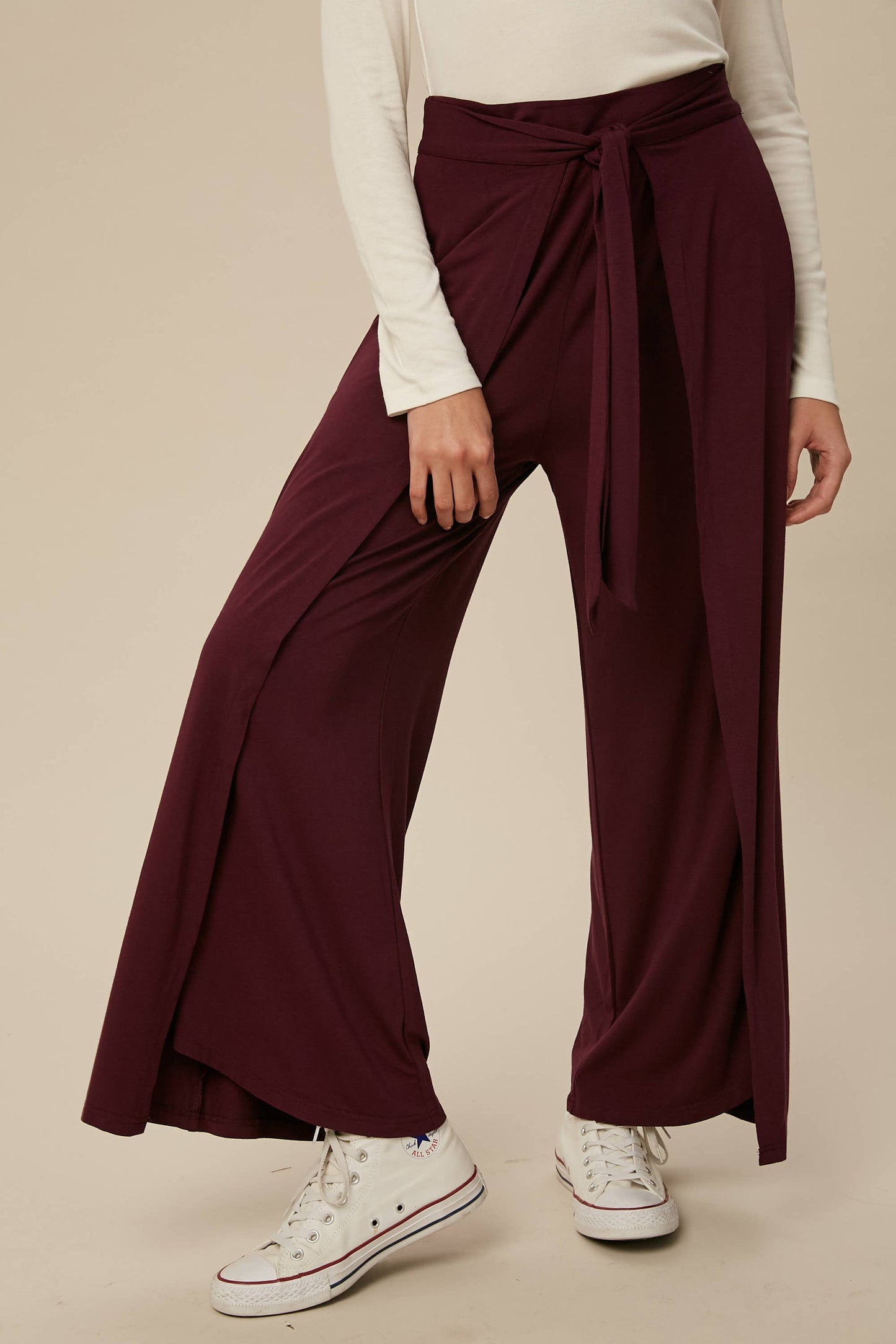Cranberry Wrap Front Wide Leg Pants